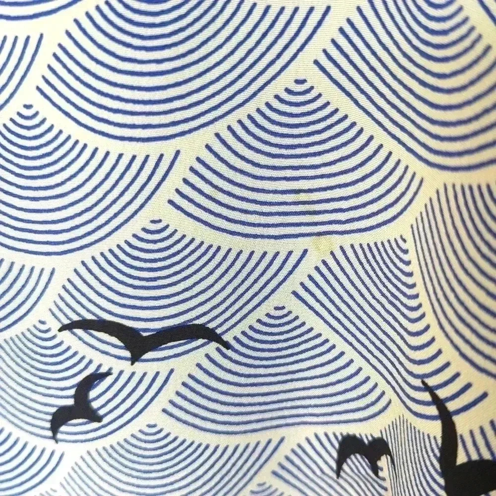 Kate Spade Blue & White Silk Long Sleeve Bird Print Shirt Women's Dress